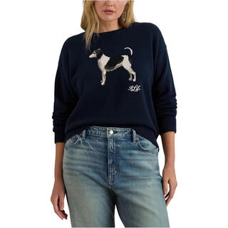 Lauren ralph lauren women's sweater warm and comfortable cotton autumn and winter daily knitted retro lauren navy one size |1x