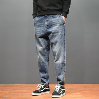 Ax armani autumn and winter new jeans men's trendy brand versatile casual japanese small feet loose harem long pants straight blue (rak-8169) 28 (waist 2 feet 1)