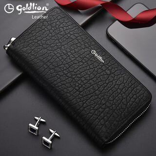 Goldlion wallet long men's genuine leather wallet deerskin clutch 2025 new clutch bag men's black official 10% off for fakes free shipping insurance
