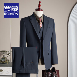 Romon high-end modal woolen suit suit men's autumn groom wedding dress business casual professional suit navy blue two-piece suit top + pants 2xl 54 135-148jin jin equals 0.5 kg to wear