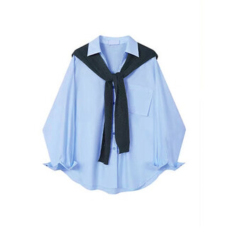 Pregnant women spring suit 2025 new korean fashion loose long-sleeved shirt large size top wide-leg pants two pieces navy blue shawl blue shirt l