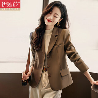 Iyasha small suit jacket for women, short style, small formal wear, casual, slim and slim, this year's popular suit top, brown regular, three buttons xl recommended 115-125 jin jin equals 0.5 kg
