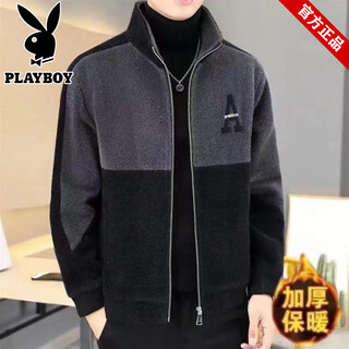 Playboy woolen coat men's short jacket autumn and winter new stand collar plus velvet embroidered casual jacket woolen windbreaker black - warm - quality guaranteed thickened xs small gifts