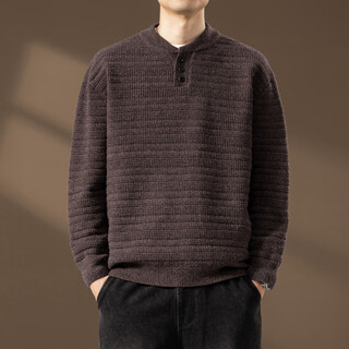 Zimei american retro henry collar sweater for men in autumn and winter thickened jacquard loose casual sweater for men, brown m _115jin jin is equal to within 0.5 kg