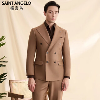 Saint angelo men's british style business suit suit male groom wedding dress slim double breasted casual suit three-piece suit brown single suit top m