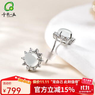 A jade of a thousand years guaranteed price 11.11 jade earrings women's ice bottom light green silver inlaid jade earrings brand jewelry