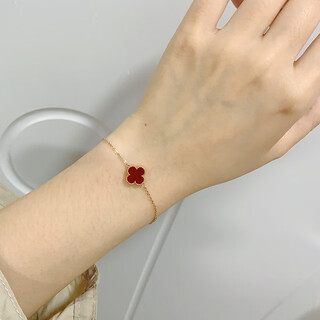 18k gold four-leaf clover bracelet au750 color gold rose gold gold five-flower bracelet red agate birthday gift for girl rose gold red agate