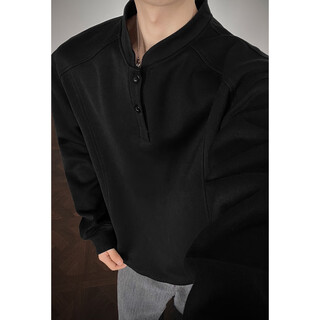 Oemg heavy henley collar velvet thickened sweater men's autumn and winter american trendy brand hoodie top versatile jacket hw25884 black xl recommended 110-130jin jin equals 0.5kg
