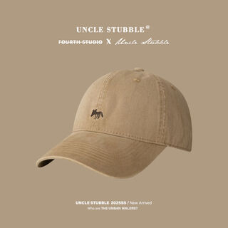 Big head, big face, small baseball cap with big face, cute little fox embroidered peaked cap, fashionable and versatile sun hat for men and women, khaki color, one size fits all, 55-61cm, adjustable