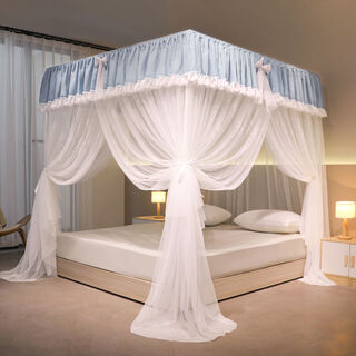 Yusenyi princess style floor-standing mosquito net door bedroom double home encrypted thickened bracket athena-blue gray 200220