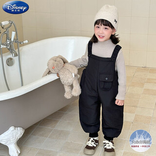 迪士尼（Disney）儿童裤女童冬季加厚宝宝背带裤冬装保暖裤子一条过冬女孩棉裤 黑色 100 cm