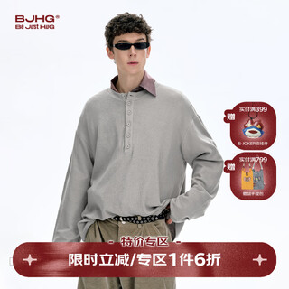 Bjhg reckless henley collar polo shirt men's long-sleeved t-shirt 2025 new fashion brand autumn casual sweater for women mica gray 2xl