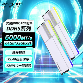 阿斯加特（Asgard）64GB(32GBx2) DDR5 6000 台式机内存条 女武神·瓦尔基里II代 RGB灯条 镁光颗粒 CL40 极地白