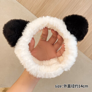 Oxygen plush panda headband autumn and winter widened forehead hoop women's warm windproof hood turban wide-brimmed face wash headband black ear panda headband