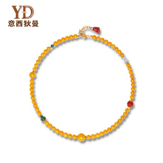 Italian natural collection-grade old beeswax necklace for women s925 silver gold-plated southern red hetian jade 10mm round bead sweater chain. the circumference of the chain is about 64cm.