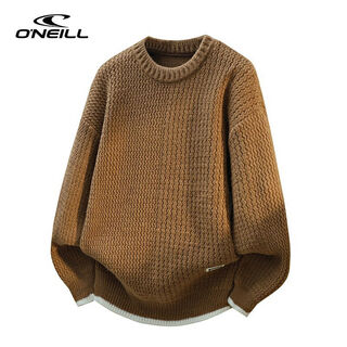 O neilloneill/o'neill retro solid color jacquard crew neck sweater for men and women winter thickened warm pullover sweater caramel m