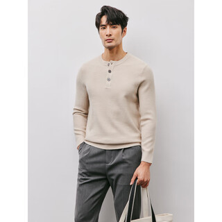 Onedew sweater men's spring and autumn new business casual slim henley collar long-sleeved sweater solid color wool sweater apricot m