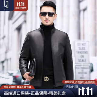Olj high-end luxury brand leather jacket men's goat leather parka full mink lining mink coat fur winter casual goatskin single coat (high-end gift box) xl