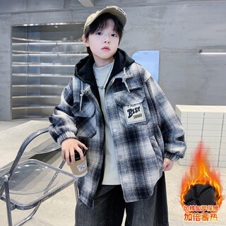 儿童装男童夹棉外套秋冬款2025新款加厚男孩冬季中大童冬装衣服潮 格子夹棉加厚款 cm 120