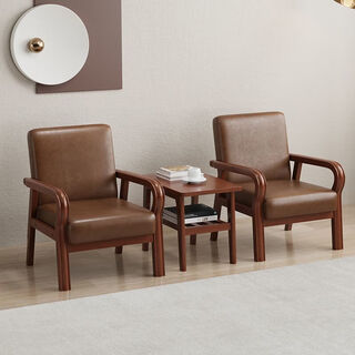 St. toburg single sofa simple living room rental small sofa internet celebrity bedroom mini double three person small solid wood sofa chair wear-resistant waterproof pu leather-brown-walnut armrest 2 single seats + small double-layer coffee table