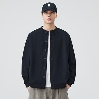 Duken heavyweight 470g waffle cardigan jacket men's spring and autumn japanese henley collar sweatshirt knitted baseball uniform black with strong waffle texture l (recommended 125-140 jin jin equals 0.5 kg)