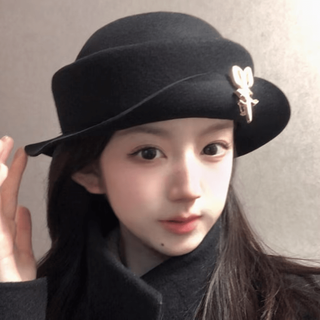 Perfect and luxurious tulip brooch, black australian wool fisherman hat for women, elegant lady style in autumn and winter. tulip customized black top hat_all australian wool-_removable brooch m (55-59cm)