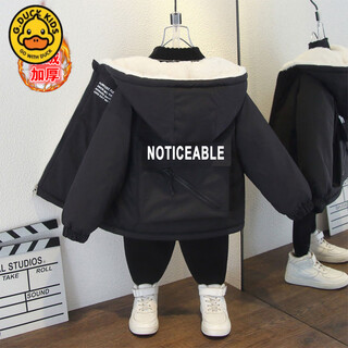 G.duckkids boys winter coat warm velvet hooded jacket girls autumn and winter korean letter print thickened loose cotton coat back diagonal zipper velvet jacket black 100 cm suitable for 90-100cm age 3-4 years old