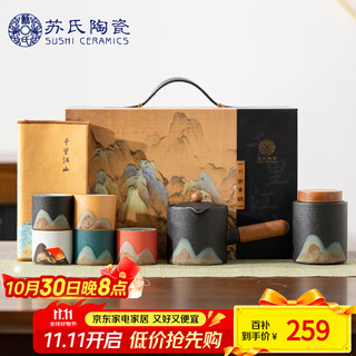 Sushi ceramics hand-painted glaze colorful qianlijiangshan tea set gift box side handle pot five-color cup cultural and creative souvenirs