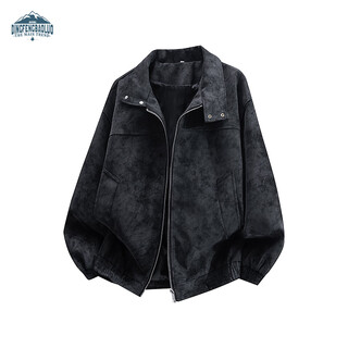 Dingfengbaoluo american imitation suede jacket men's autumn matte high-end casual loose retro jacket dx06 black xl