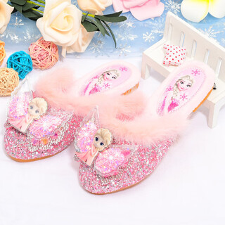 Baozouxie girls' cotton slippers indoor home furry autumn and winter wool slippers winter cotton shoes girls crystal shoes baby slippers 388 wings pink 28 / inner length 17.5cm