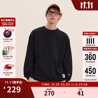 Champion long-sleeved t-shirt men's round neck pure cotton bottoming top simple loose trendy brand comfortable black l