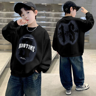 男童卫衣春装2025新款洋气中大童春秋季休闲运动打底衫长袖上衣潮 黑色 120 120cm