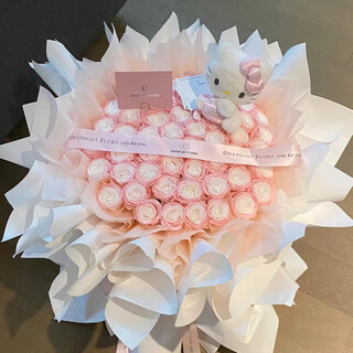 Spend time with hellokitty bouquet, immortal flower roses, simulated soap bouquet, give your girlfriend and best friend a christmas birthday gift, make your dream come true this summer, 52 flamingo pink roses-kitty doll