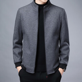 Lilan's new high-end men's wool woolen jacket men's autumn and winter new thickened casual warm jacket for young and middle-aged men 9025 gray stand-up collar 4xl 190