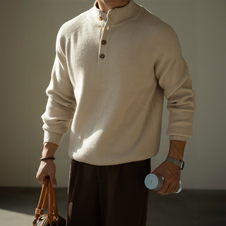 Kazuki kuraishi kazuki kuraishi old money style henry collar sweater for men 2025 autumn and winter new skin-friendly warm wicker raglan casual sweater yami apricot xl (180/100a)