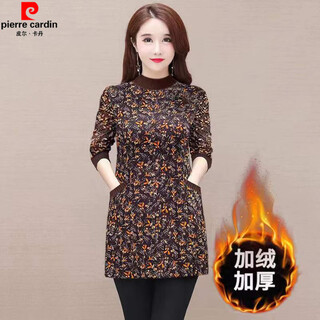 Pierre cardin (pierre cardin) middle-aged mother's clothing autumn and winter new long-sleeved stand-up collar plus velvet thickened pattern bottoming shirt western style mid-length sweater clothes 1035# xiao cuihua color darker m recommended 90-105jin jin is equal to 0.5 kg