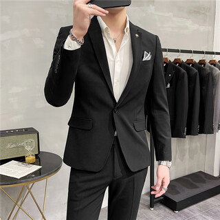Less is more lilang fashion two-piece single-breasted suit suit business formal wear korean style trendy slim suit groom's dress black s