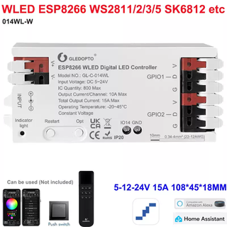 Esp328266wled intelligent digital led colorful light with controller dc5-24v with mic music download 014w white wled15a+ colorful
