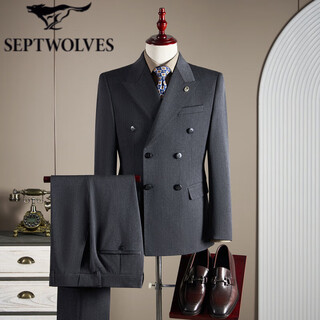 Septwolves jacket expert double breasted wool suit men's suit business formal high quality slim plus size groom wedding suit three piece dark gray single piece suit 6xl (195-210jin jin equals 0.5kg)