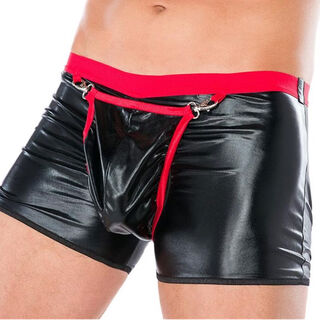 Men's sexy underwear men's special open thong patent leather pants nightclub ds performance clothing black + red edge l