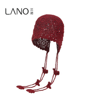 Lannuo hollow knitted hat women's long tassel pullover hat 2025 autumn new big head circumference showing face small hat red m(56-58cm)