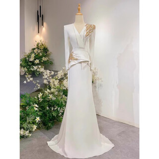 Belaya banquet evening dress, high-end evening dress, host performance, temperament, chorus, piano performance, national vocal music test skirt, white s