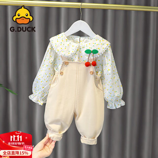 G.duck little yellow duck baby girl spring and autumn fashionable and sweet suit children's shirt overalls infant and toddler split two-piece set mc21 cherry denim suspender suit off-white 73 cm