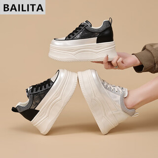 Belle step series brand 8cm thick sole inner increased foam sole non-slip white shoes for women autumn and winter women's casual shoes white 34