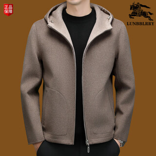 B PRORSUM巴宝莉秋冬季纯羊毛外套男短款连帽双面呢高端毛呢夹克双面穿 灰驼 可双面穿 M 170/84A
