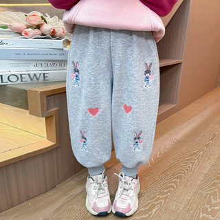女童加绒裤子秋冬款2025新款儿童冬装加厚一体绒卫裤女宝宝休闲裤 灰色[加绒加厚] cm 90