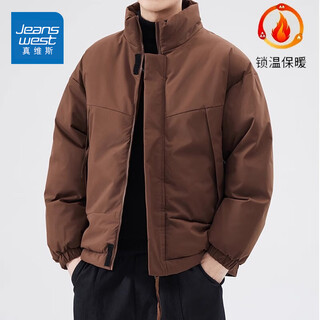 Jeanswest american simple men's cotton coat autumn and winter new casual cotton clothing trendy brand versatile bread coat warm cotton jacket 8808 dark coffee m (recommended 100-130jin jin equals 0.5 kg)
