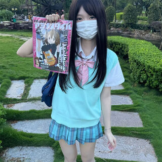 Orange tart oda town original jk suit uniform genuine plaid skirt sweater vest shirt suit college style women's autumn and winter layering rihai++ short-sleeved shirt + pink polka dot long handle 2xl