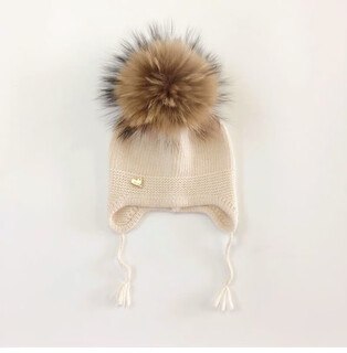 Purchase products baby autumn and winter girl's hat, cute princess knitted fur ball hat, warm spring and autumn beige fur ball, one size fits all, 3-10 months, nordic light luxury style