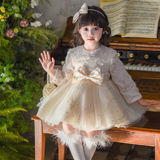 Piggy banner (pepco) girls dress winter style children's dress season little girl birthday dress princess dress champagne color 120